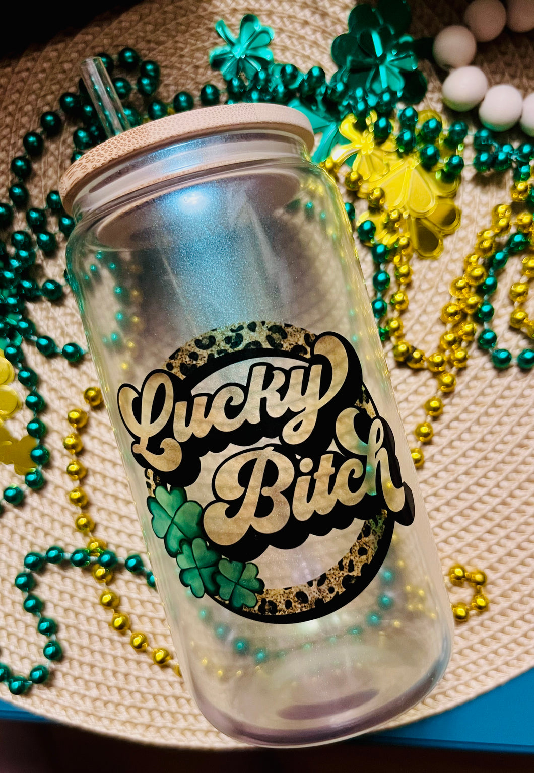 Lucky Bitch Glass Can Cup